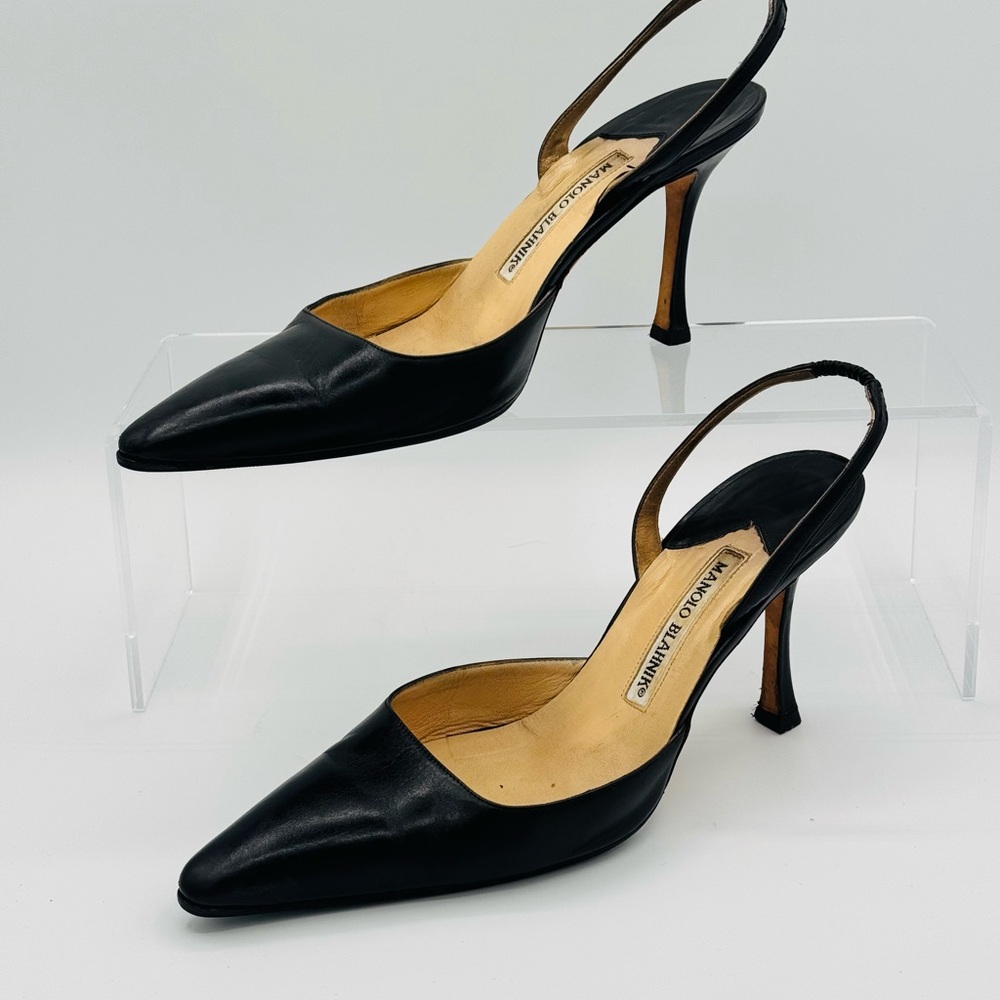 Manolo Blahnik Black Stiletto Slingback Heels